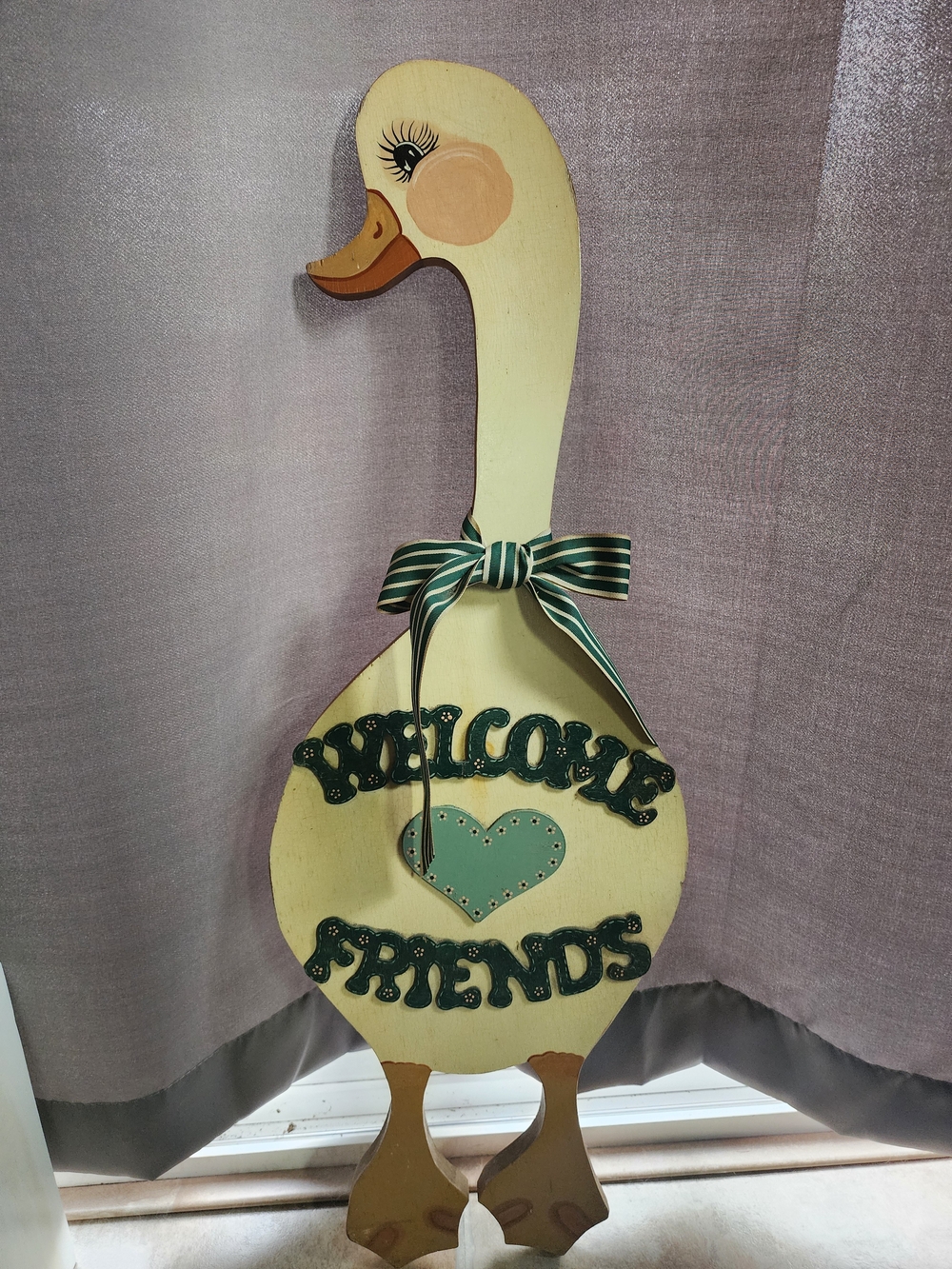 Welcome Friends Wooden Goose Sign - Cream & Green